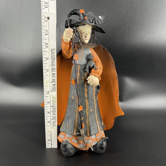 Halloween Decorative Scary Resin & Metal Witch Figurine Folk Art Rustic - Picture 5 of 15